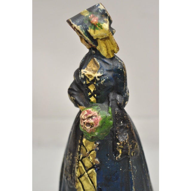 1900 - 1909 Antique Victorian Cast Iron Figural Colonial Woman Painted Door Stop For Sale - Image 5 of 9