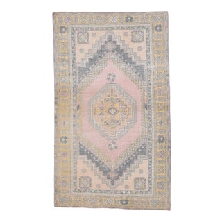 1970s Vintage Handmade Wool Cotton Pink Area Rug For Sale