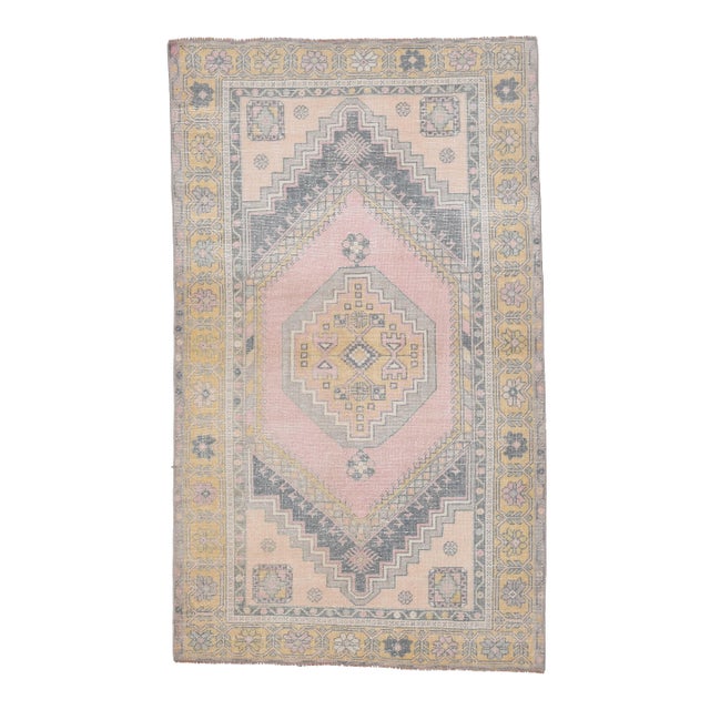 1970s Vintage Handmade Wool Cotton Pink Area Rug For Sale