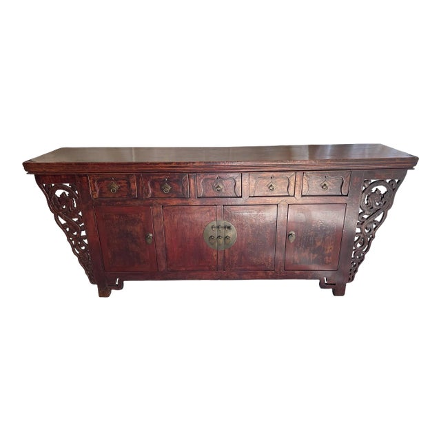 Mid 19th Century Dark Red Chinese Antique Sideboard For Sale