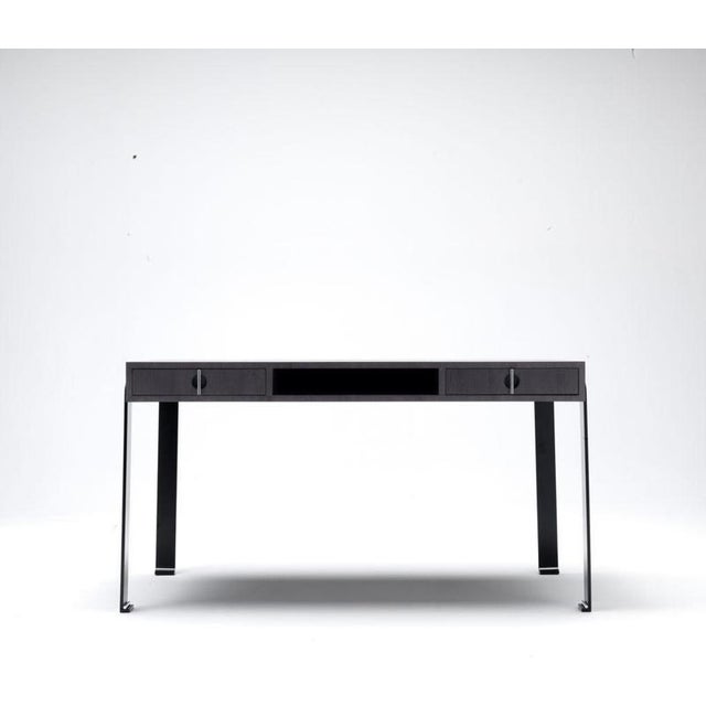 Lio Desk 140 in Tanganika Grigio Walnut and Black Steel by Haymann Editions For Sale - Image 4 of 4