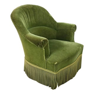 French Vintage Velvet & Fringe Bergere Chair For Sale
