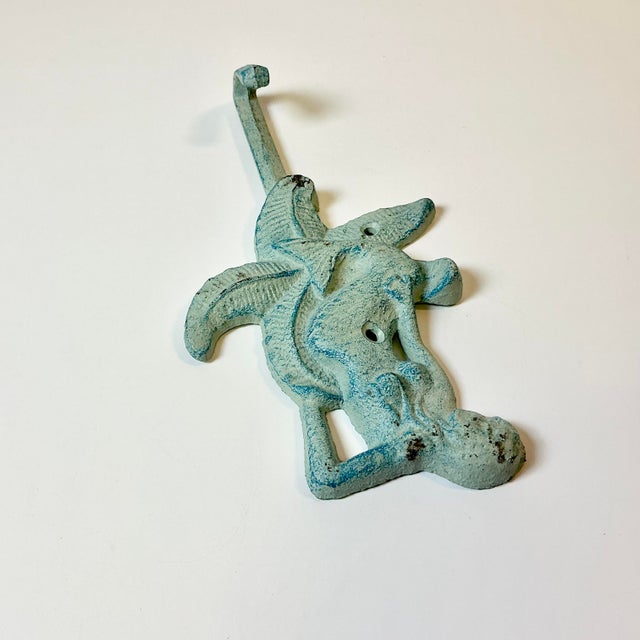 1970s Vintage Nautical Coastal Cast Iron Verdigris Mermaid Wall Hook. For Sale - Image 10 of 16