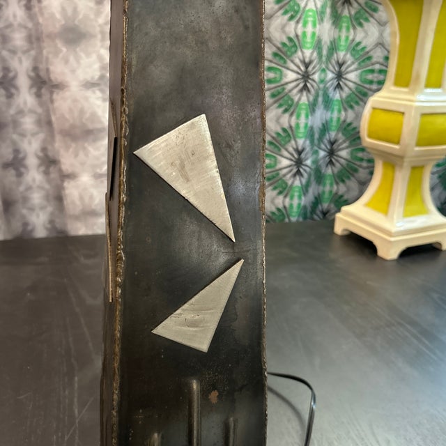 1970s Brutalist 1970s Abstract Mixed Metal Lamp With Custom London Shade For Sale - Image 5 of 12