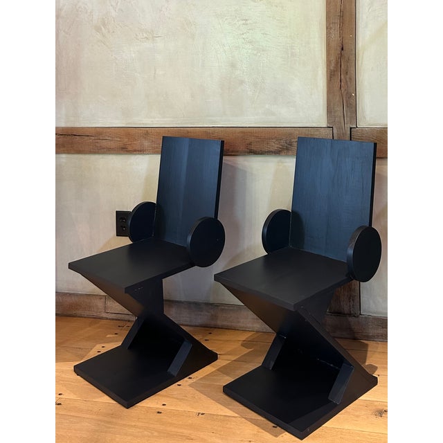 1980’s Handmade “Z” Chairs - Set of 2 For Sale - Image 4 of 4