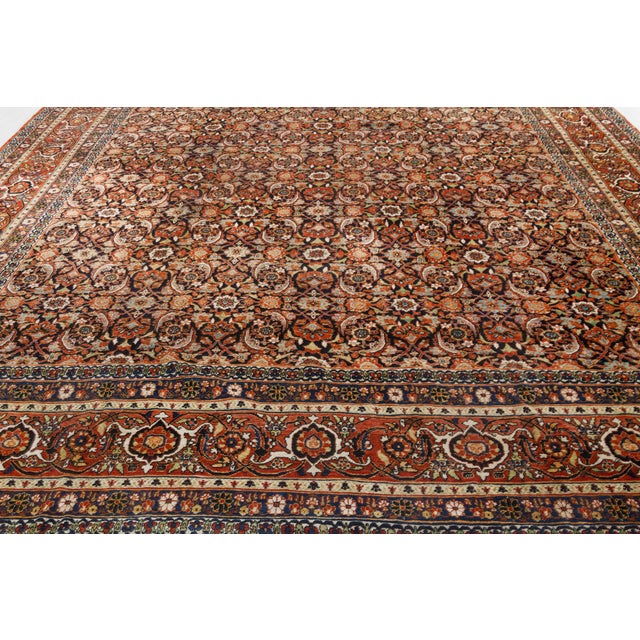 Early 20th Century Persian Meshad Rug in Burgundy, Blue and Beige For Sale - Image 4 of 7