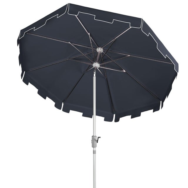 Modern Zimmerman 9 Ft Market Umbrella, Navy & White/Chrome Pole For Sale - Image 3 of 5