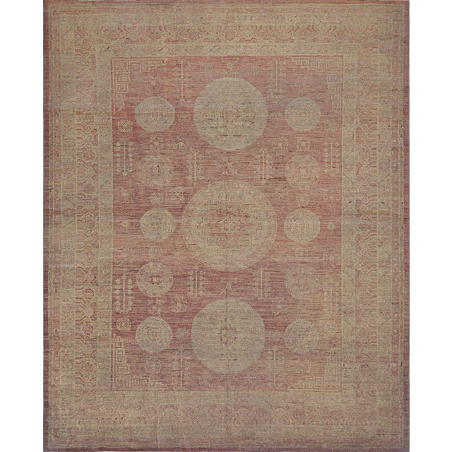 1990s Vintage Dusty Rose Handwoven Revival Khotan Rug For Sale