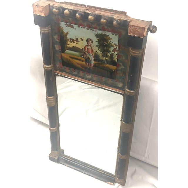 Black Circa 1830–1845 Empire Biedermeier Reverse-Painted Glass Mirror With Pastoral Scene For Sale - Image 8 of 16
