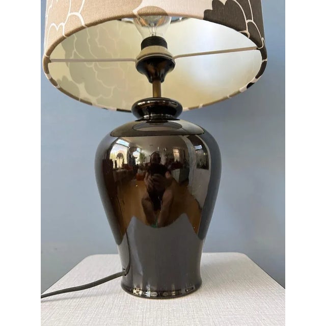 Black Small Space Age Table Lamp with Porcelain Base and Black and White Flower Shade, 1970s For Sale - Image 8 of 11