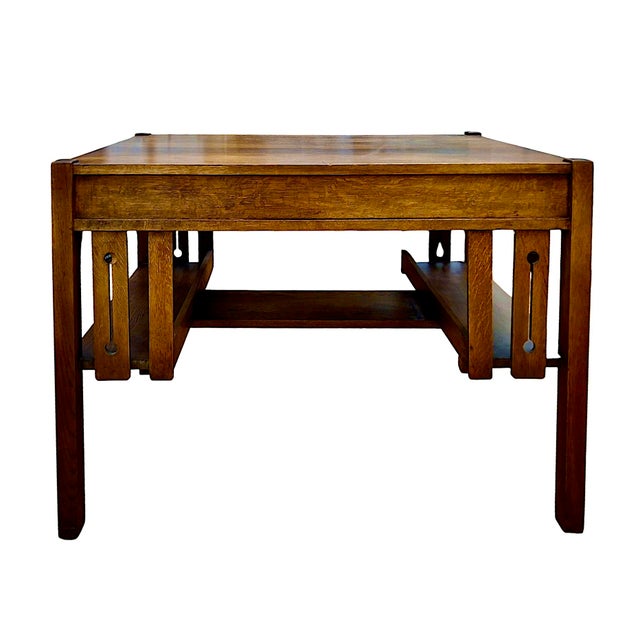 Arts & Crafts Arts & Crafts Period Tiger Oak Library Desk For Sale - Image 3 of 8