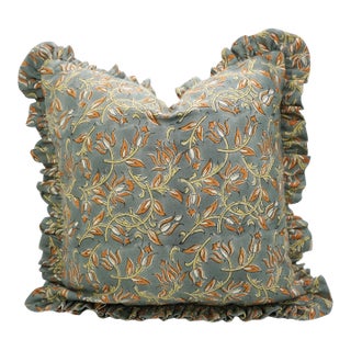 Artisan Frill Pillow Cover Classic Ruffled Decorative Cushion for Home Styling- 14x20 Inch Kamal Dutta For Sale