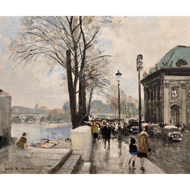 Jules Herve -View of the Quays Along the Seine River, Paris-Original Oil Painting For Sale - Image 4 of 13