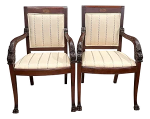 Early 20th Century Pair Of Carved Mahogany Dolphin Form Armchairs
