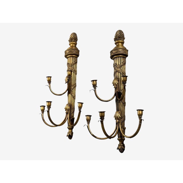 Neoclassical Style, Candelabra Wall Sconces, Giltwood, Usa, 1940s For Sale - Image 4 of 12