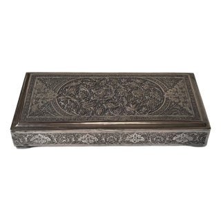 Middle Eastern Silver Box with Carved Birds Repose, 1920s For Sale