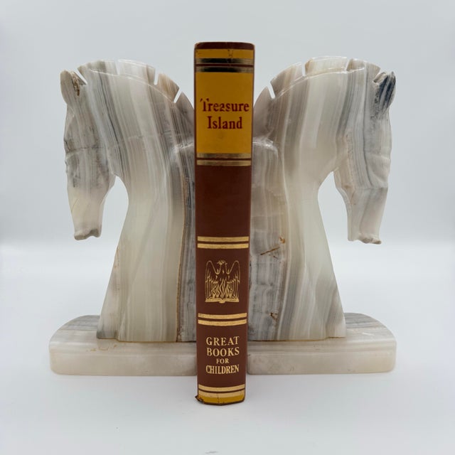 Stone Vintage Italian Banded Onyx Horse Head Bookends – 8.5” Sculptural Stone a Pair For Sale - Image 7 of 7