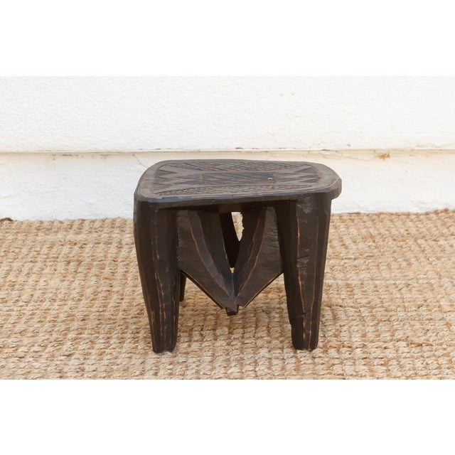 Tribal Slate Gray Painted Nupe Stool For Sale - Image 3 of 7