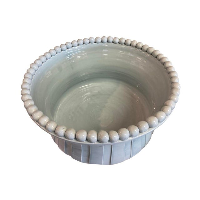 Traditional Large Ribbed Footed Decorative Bowl With Beaded Edge For Sale - Image 3 of 5