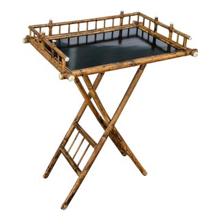 Antique Anglo-Japanese Aesthetic Movement Scorched Bamboo and Lacquer Butler Tray Table For Sale