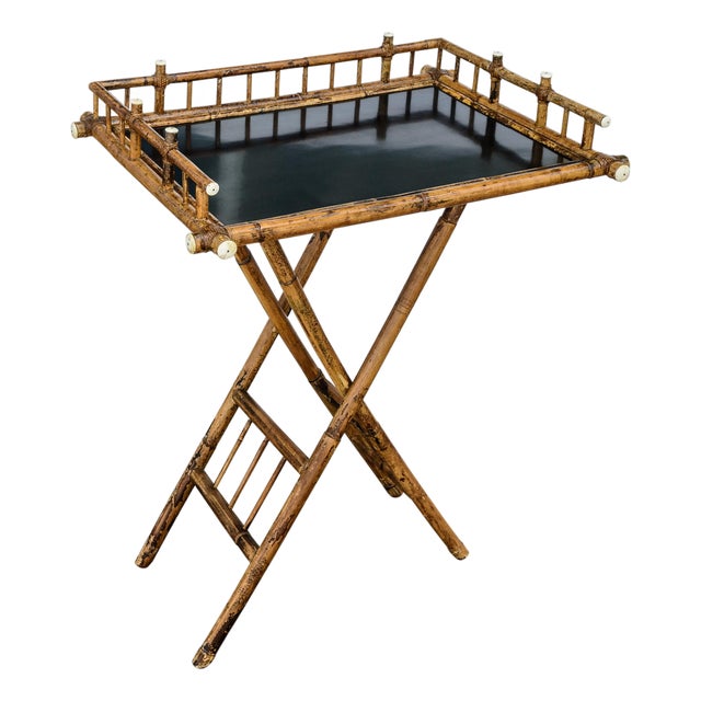 Antique Anglo-Japanese Aesthetic Movement Scorched Bamboo and Lacquer Butler Tray Table For Sale