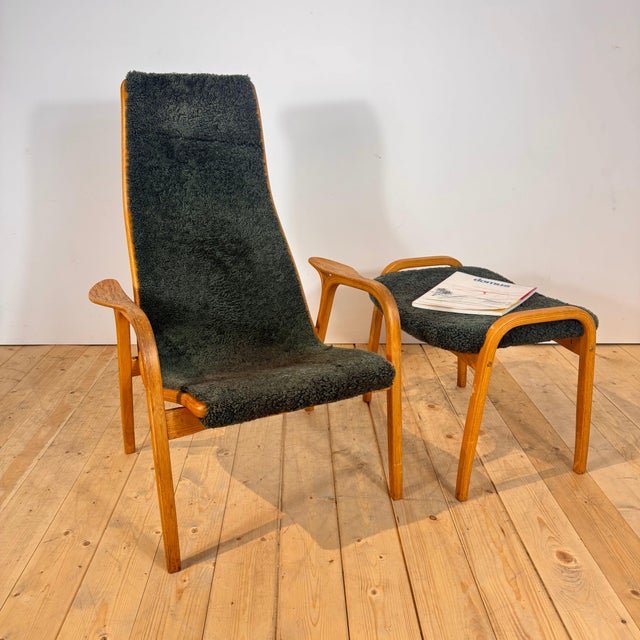 Set of Green Lamino Lounge Chair and Ottoman by Yngve Ekström for Swedese, 1960 For Sale - Image 6 of 9
