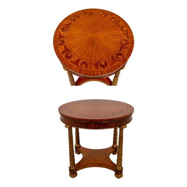 Maitland Smith Round Mahogany Brass Base Center Table For Sale