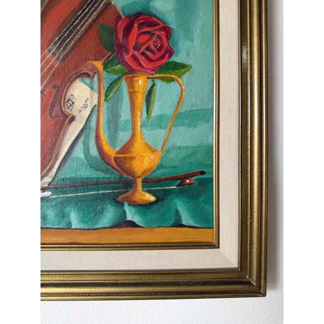 1960's Mid-Century G. Koloff Violin & Rose Still Life Painting – Framed For Sale - Image 10 of 12