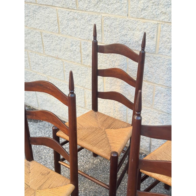 Mid 20th Century Set of 6 French Provincial Ladderback Dining Chairs With Rush Seats For Sale - Image 10 of 12