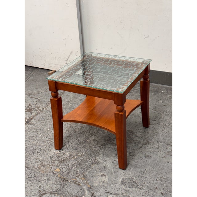 Contemporary Custom Wood + Glass Side Table For Sale - Image 3 of 12