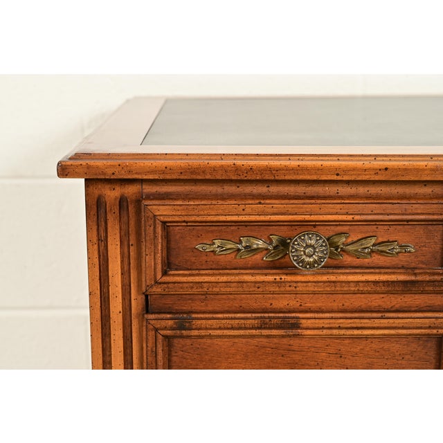 Sligh Furniture French Regency Louis XVI Carved Walnut Leather Top Writing Desk, Circa 1960s For Sale - Image 10 of 14