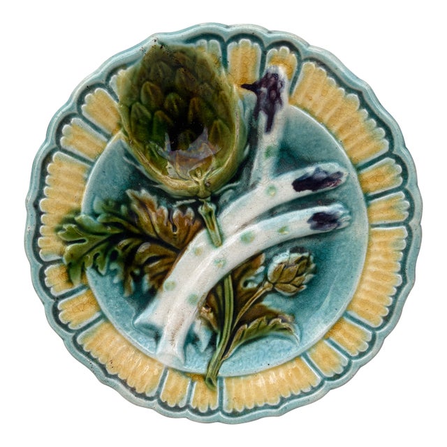 French Majolica Asparagus Plate Salins, Circa 1890 For Sale