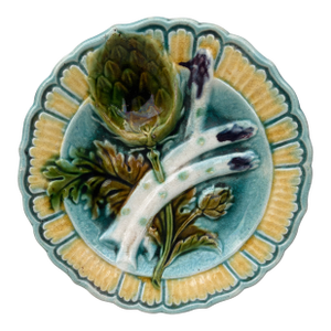 French Majolica Asparagus Plate Salins, Circa 1890
