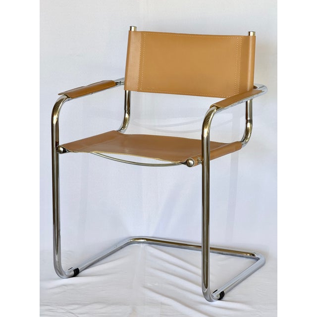 1980s Mid Century Mart Stam Style Leather and Chrome Armchairs - A Pair For Sale - Image 5 of 17