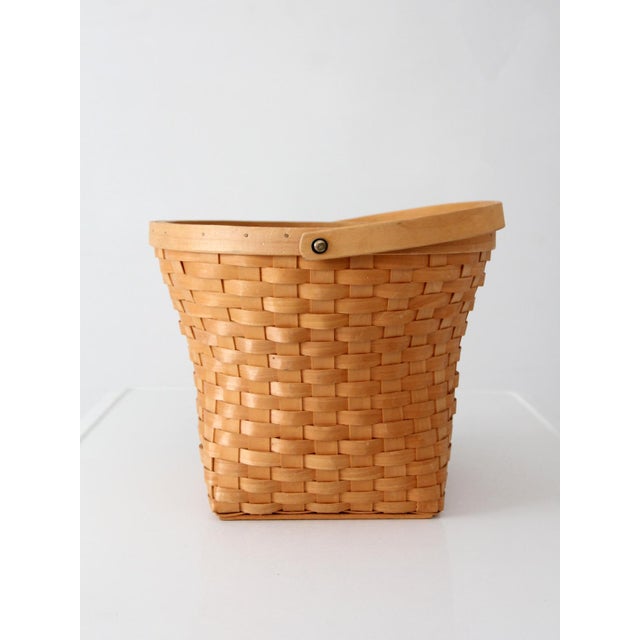 Vintage Splint Weave Basket With Bail Handle For Sale - Image 12 of 16