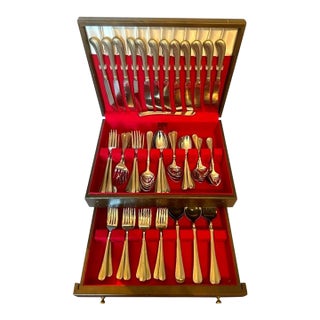 Kirk Stieff “Fairfield” Vintage Pewter Flatware Set: 68-Piece Service for 12 With Serving Pieces and Vintage Storage Chest For Sale