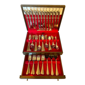 Kirk Stieff “Fairfield” Vintage Pewter Flatware Set: 68-Piece Service for 12 With Serving Pieces and Vintage Storage Chest