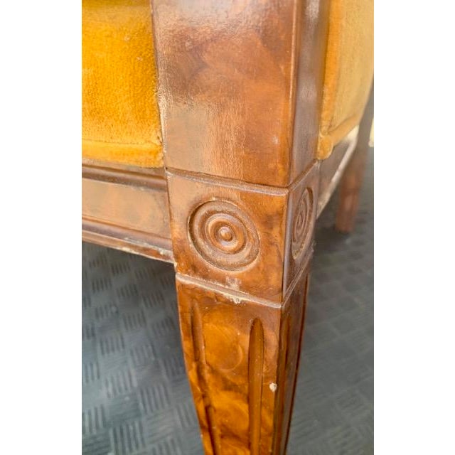 Mustard Pair of Vintage Art Deco Revival Hollywood Regency Barrel Back Lounge Chairs in Faux Tortoiseshell Finish For Sale - Image 8 of 11