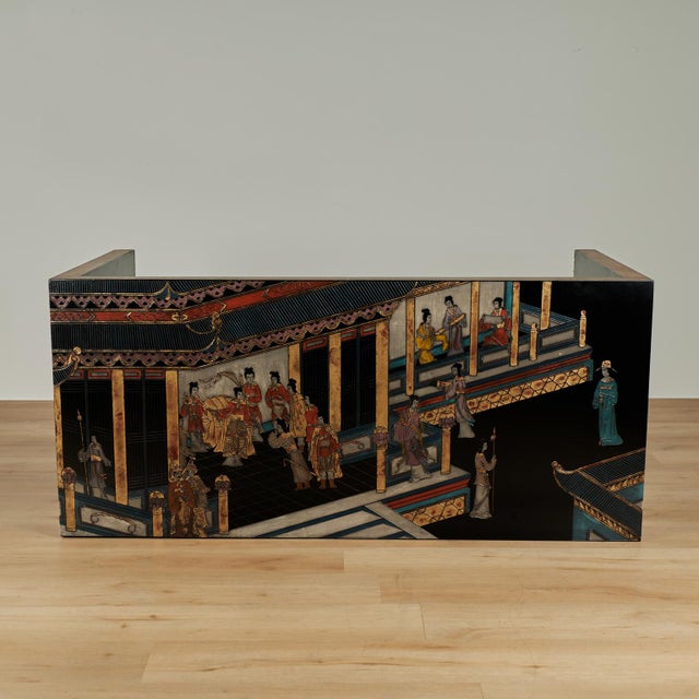 Wood Mid Century Chinoiserie Parsons Style Console Table For Sale - Image 7 of 18