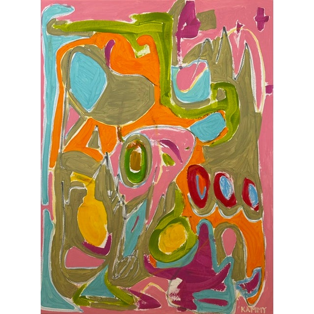 Mid-Century Modern Modern Pink Abstract Expressionist Painting by Kammy For Sale - Image 3 of 8