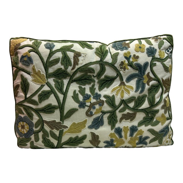 Crewel Rectangular 26”x19”Feather/Down Pillow For Sale