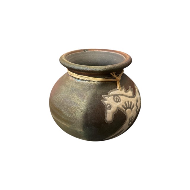 Traditional 1980s Jeremy Diller Raku Studio Art Pottery Small Vase, Running Horse For Sale - Image 3 of 5