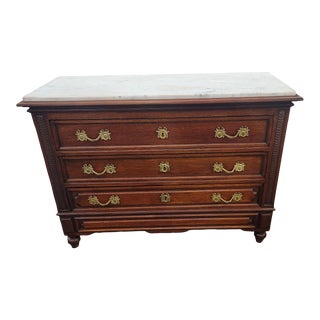 Antique 1850s French Commode Dresser With White Marble Top XVI Directoire For Sale