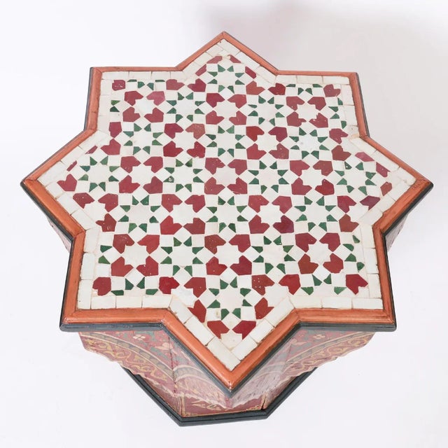 Moroccan Painted Tile Top Stand or Table For Sale - Image 4 of 9