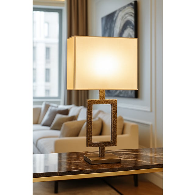 Italian Orion Table Lamp in Solid Cast Burnished Brass with Fabric Shade For Sale - Image 4 of 5