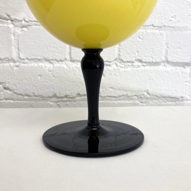 Vintage Venetian Cased Glass Empoli, Yellow With Black Stem Apothecary For Sale - Image 9 of 12