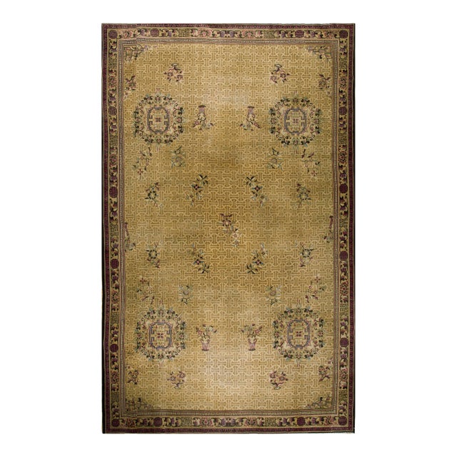 Marvelous Beige and Purple Color With Trellis Pattern Antique Chinese Rug For Sale