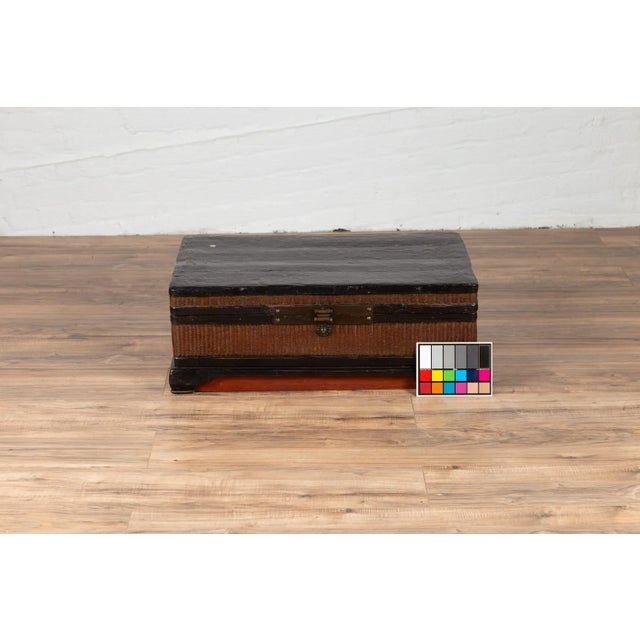 Chinese 1900s Wooden Treasure Chest With Rattan Accents and Dark Brass Hardware For Sale In New York - Image 6 of 13