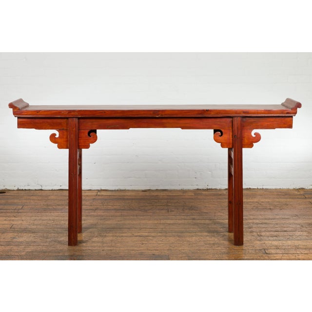 Qing Dynasty Altar Console Table with A Scrolled Wood Apron For Sale - Image 4 of 13