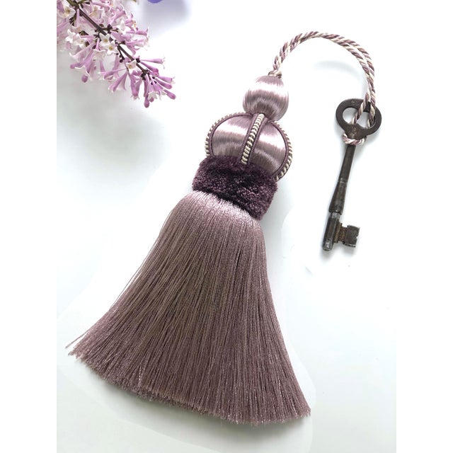 2020s Pair of Dusty Mauve Luxury Key Tassels With Satin & Cut Velvet Details For Sale - Image 5 of 14